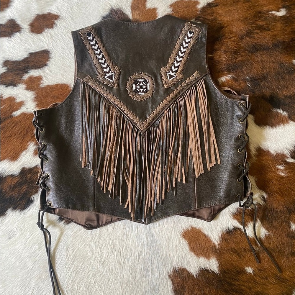 Western Fringe Leather Vest - Picture 2 of 5